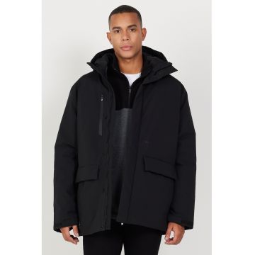 Geaca cu gluga si buzunare cu clapa - Negru