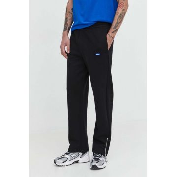 Hugo Blue pantaloni de trening din bumbac culoarea negru, neted