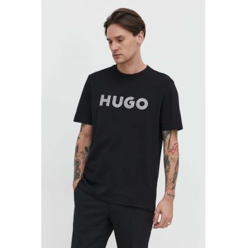 HUGO tricou din bumbac barbati, culoarea negru, cu imprimeu