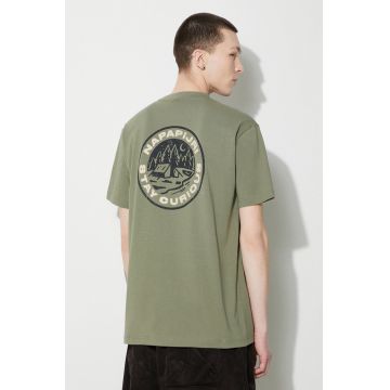 Napapijri tricou din bumbac barbati, culoarea verde, cu imprimeu