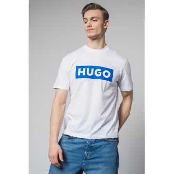 Tricou cu decolteu la baza gatului si imprimeu logo Nico - Alb/Albastru