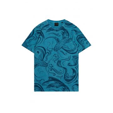 Tricou de bumbac cu pesti Koi