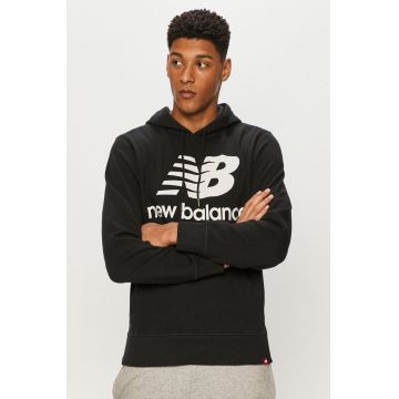 New Balance bluză MT03558BK bărbați, culoarea negru, cu imprimeu MT03558BK-001