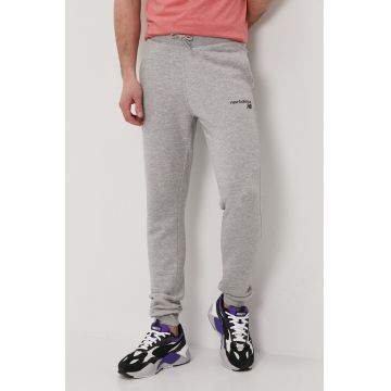 New Balance Pantaloni MP03904AG bărbați, culoarea gri, material neted