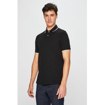 Armani Exchange Polo de bumbac culoarea negru, material neted