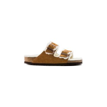 Birkenstock papuci din piele culoarea maro 1001128.Sheepskin.Mink-Sheepskin.