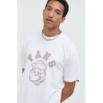 Vans tricou din bumbac culoarea alb, cu imprimeu