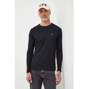 BOSS Orange longsleeve din bumbac culoarea negru, cu imprimeu