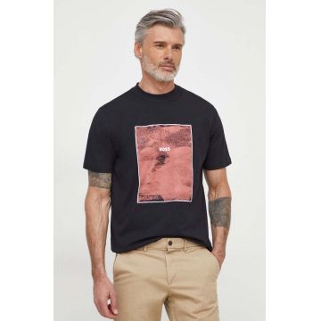 BOSS Orange tricou din bumbac bărbați, culoarea negru, cu imprimeu 50518900