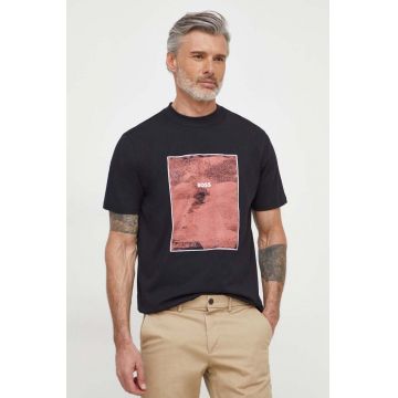 BOSS Orange tricou din bumbac bărbați, culoarea negru, cu imprimeu 50518900