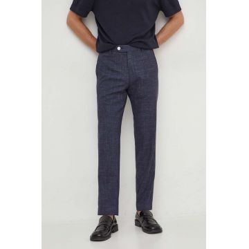 BOSS pantaloni de lana culoarea albastru marin, drept