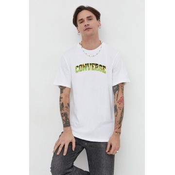 Converse tricou din bumbac barbati, culoarea bej, cu imprimeu