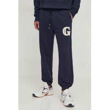 Gant pantaloni de trening culoarea albastru marin, cu imprimeu