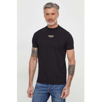 Karl Lagerfeld tricou barbati, culoarea negru, cu imprimeu