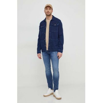 Pepe Jeans geaca jeans barbati, culoarea albastru marin, de tranzitie