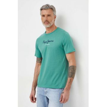 Pepe Jeans tricou din bumbac Eggo barbati, culoarea verde, cu imprimeu