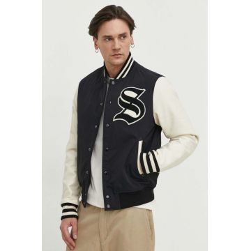 Superdry geaca bomber barbati, culoarea negru, de tranzitie