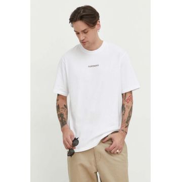 Superdry tricou din bumbac barbati, culoarea alb, cu imprimeu