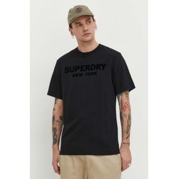 Superdry tricou din bumbac barbati, culoarea negru, cu imprimeu