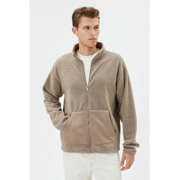 Bluza de trening din material fleece cu fermoar si buzunare oblice