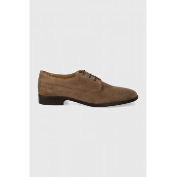 BOSS pantofi de piele intoarsa Colby barbati, culoarea bej, 50516599