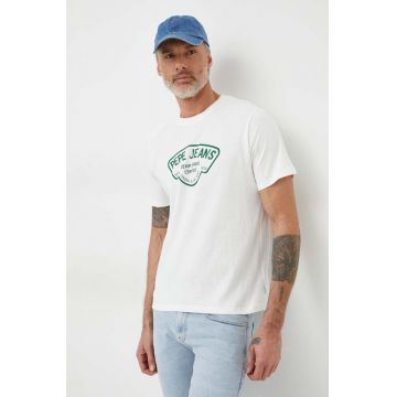 Pepe Jeans tricou din bumbac Cherry barbati, culoarea alb, cu imprimeu