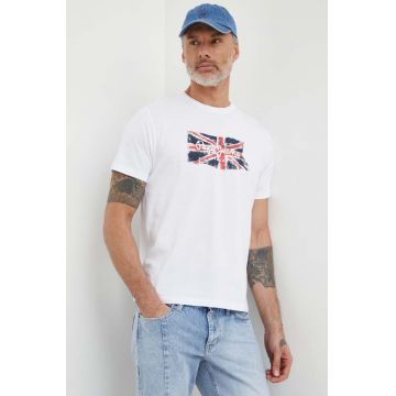 Pepe Jeans tricou din bumbac Clag barbati, culoarea alb, cu imprimeu