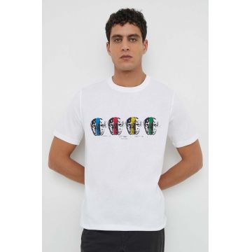 PS Paul Smith tricou din bumbac barbati, culoarea alb, cu imprimeu