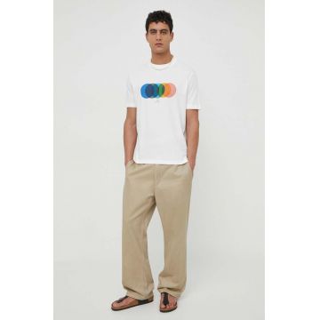 PS Paul Smith tricou din bumbac barbati, culoarea alb, cu imprimeu