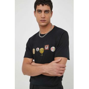 PS Paul Smith tricou din bumbac barbati, culoarea negru, cu imprimeu