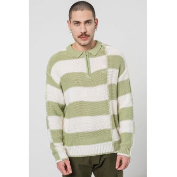 Pulover polo cu dungi - Alb/Verde fistic