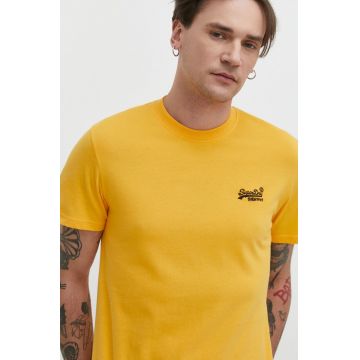 Superdry tricou din bumbac barbati, culoarea galben, neted