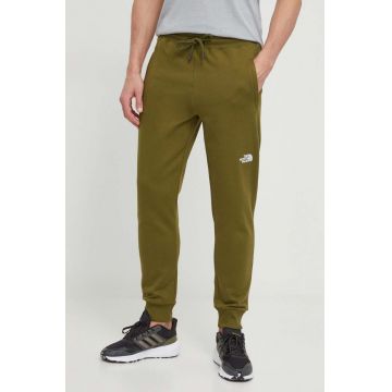 The North Face pantaloni de trening din bumbac culoarea verde, neted