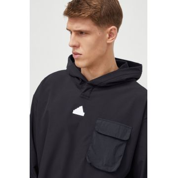 adidas bluză bărbați, culoarea negru, cu glugă, uni IR5180