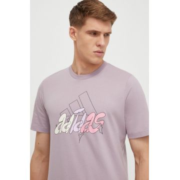 adidas tricou din bumbac bărbați, culoarea violet, cu imprimeu IN6244