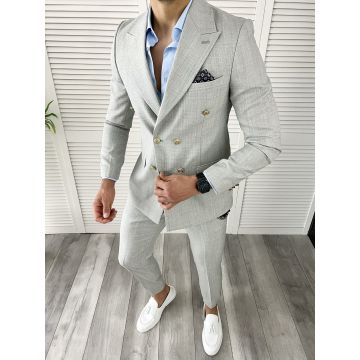 Costum barbati gri slim fit in sacou + pantaloni 11729  N8-4.2