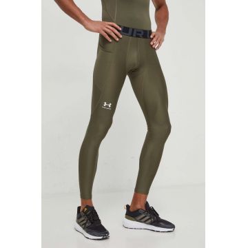 Under Armour leggins de antrenament barbati, culoarea verde, neted