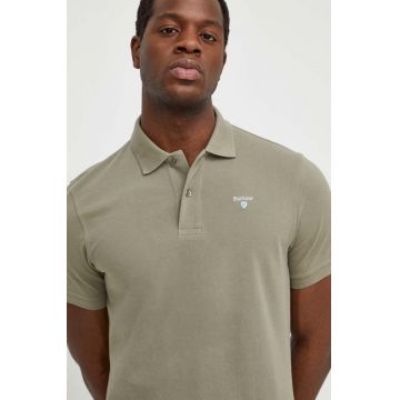 Barbour polo de bumbac culoarea verde, neted