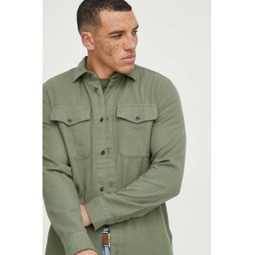 G-Star Raw camasa din bumbac barbati, culoarea verde, cu guler clasic, regular