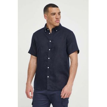 Les Deux camasa de in culoarea albastru marin, cu guler button-down, regular