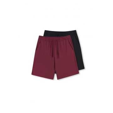 Pantaloni scurti din amestec de modal cu snur - Visiniu/Negru