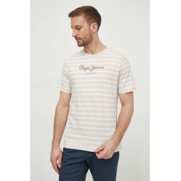 Pepe Jeans tricou din bumbac barbati, culoarea bej, modelator