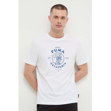 Puma tricou din bumbac bărbați, culoarea alb, cu imprimeu 624226