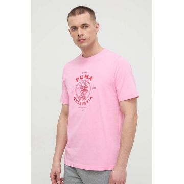 Puma tricou din bumbac bărbați, culoarea violet, cu imprimeu 624226