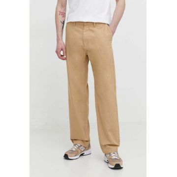 Quiksilver pantaloni de bumbac culoarea bej, drept