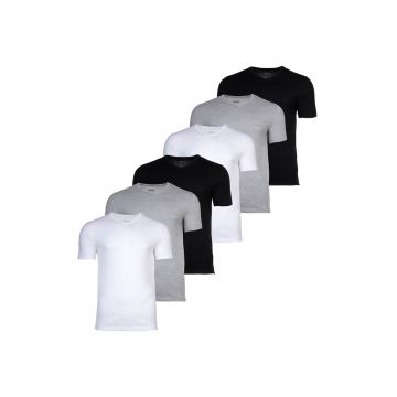 Set de tricouri cu decolteu in V - 6 piese - Alb/Negru/Gri
