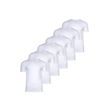 Set de tricouri cu decolteu in V - 6 piese - Alb