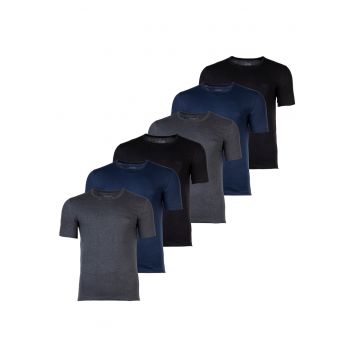 Set de tricouri cu decolteu rotund - 6 piese - Negru/Gri/Albastru