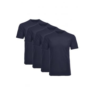 Set de tricouri de casa cu decolteu la baza gatului - 4 piese - Albastru inchis