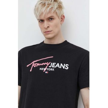 Tommy Jeans tricou din bumbac bărbați, culoarea negru, cu imprimeu DM0DM18572